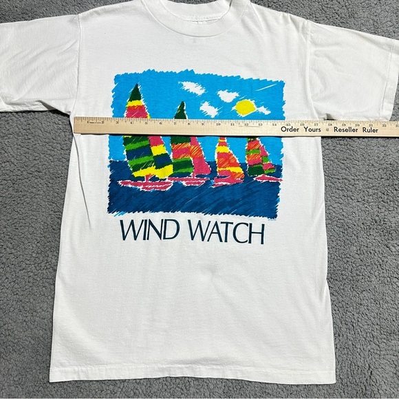 Wind Watch Colorful Sailboats Tee M White Graphic Beach Shirt Unisex - Picture 7 of 8